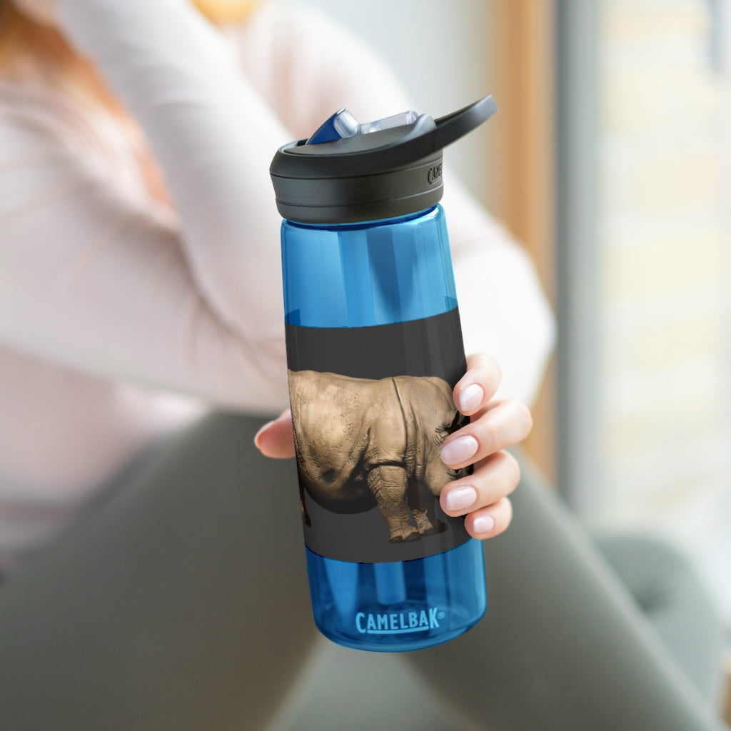 Rhino CamelBak Eddy® Water Bottle in 20oz and 25oz sizes, showcasing its durable Tritan™ material and spill-proof design.